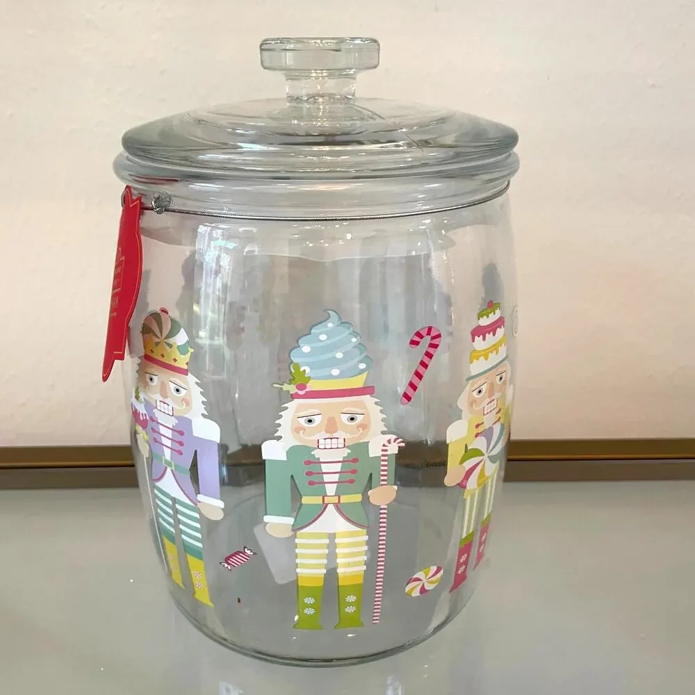 10 Strawberry Street Nutcracker Glass Canister Jar CHRISTMAS Holiday Storage NEW